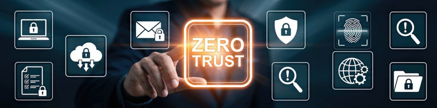 Implementing zero trust security framework in business operations digital environment infographic technology focused viewpoint cybersecurity strategy for enhanced protection