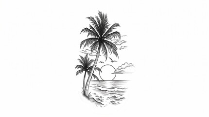 Obraz premium Tropical beach with palm trees and sunset over ocean