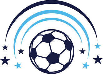 Naklejka premium Soccer ball under stylized arches and stars vector icon with football, athletics