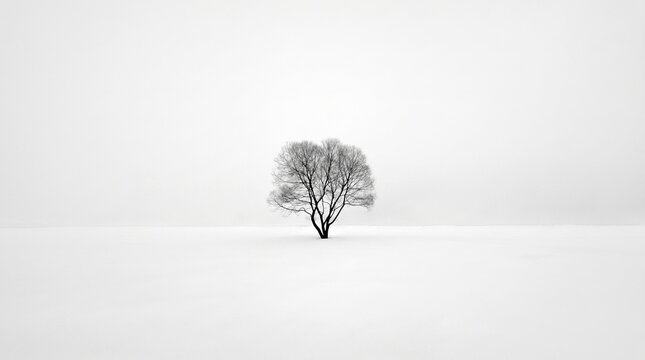 Single tree in snowy landscape