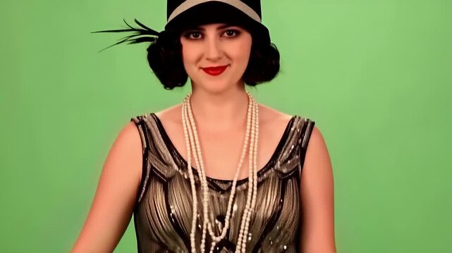1920s Flapper Woman Dancing Joyfully in Vintage Fashion