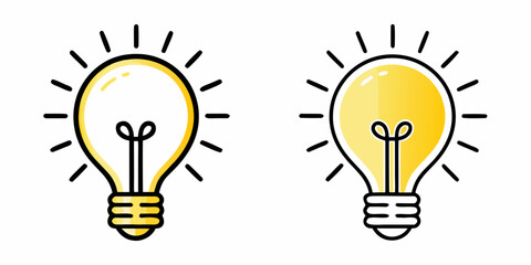 Pair Of Lightbulb Icons With Glowing Filament Line Art Style © John Lee
