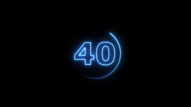 Neon bright glowing countdown timer from 45 to 0 seconds. Neon glowing countdown timer 45 second animation. Neon Countdown on black background. Neon bright glowing countdown timer
