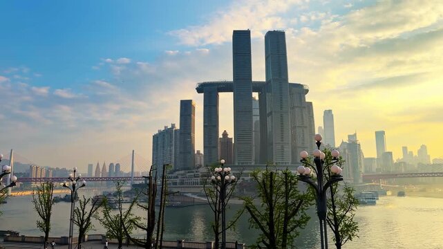 Raffles City Chongqing Complex In China - Panning Shot