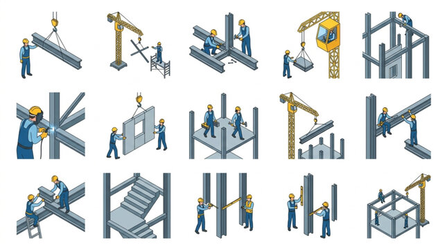 Construction Crane Assembly Process.