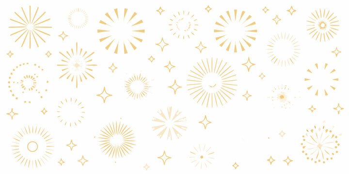 Gold firework pattern on a white background minimalist vector illustration