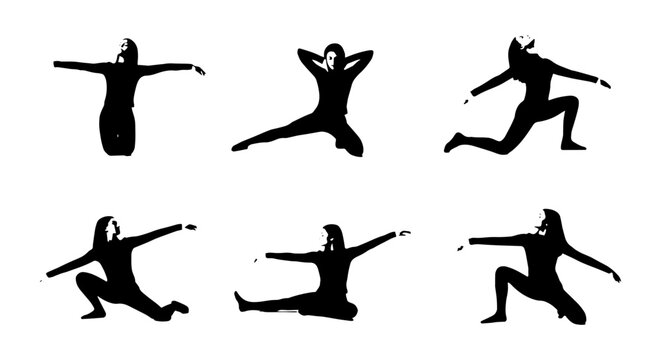 Dancer silhouette icon set, white background, vector illustration