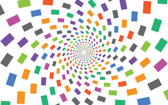 Vibrant colorful rectangles spiral pattern vector background multicolor geometric shapes swirl design element