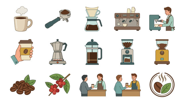 Coffee brewing process with various equipment and actions