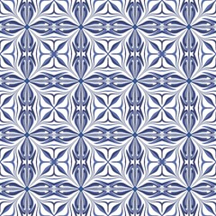 Fototapeta premium Blue Four-Petal Flower Geometric Tile Pattern