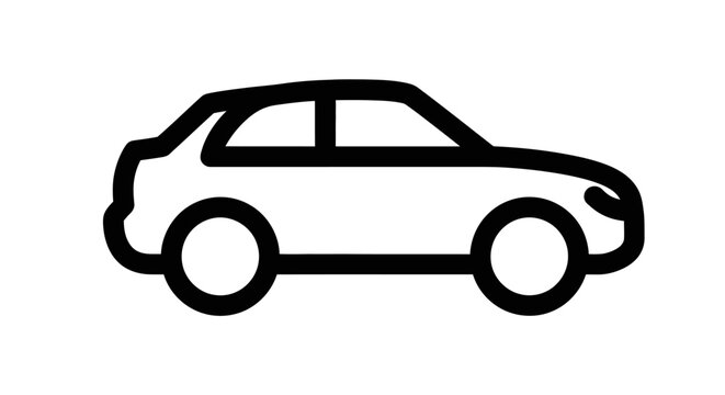 Bold black outline of a modern hatchback vehicle