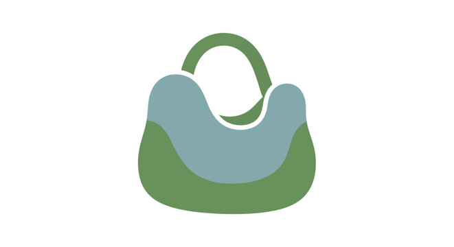 Modern handbag icon, minimalist design, green and blue colors, isolated on white background.