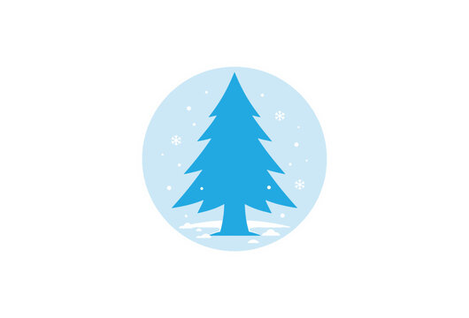 Winter, snow, pine tree, frozen landscape, vector icon