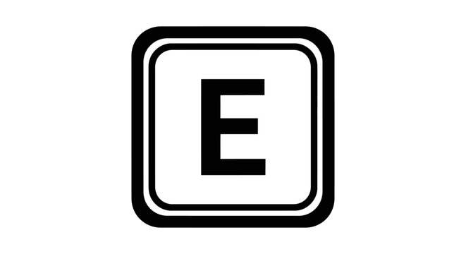 Computer keyboard key icon with letter E symbol.