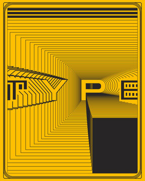 Yellow Black Optical Illusion Poster Geometric Symmetry Perspective Stair Steps Design
