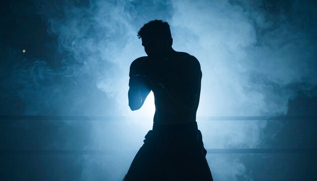 Silhouette of a boxer in action.