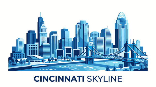 Cincinnati Skyline Cityscape with Modern Skyscrapers and Bridge View.