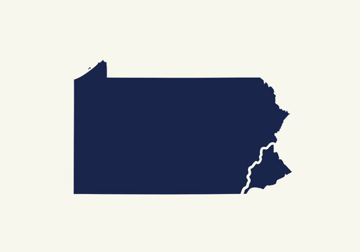 Minimalist navy blue Pennsylvania state map silhouette on cream background