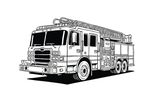 Fire Truck Ladder Fire Engine Emergency Vehicle Vector Illustration