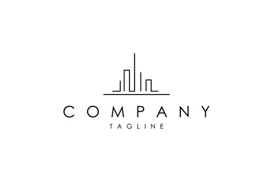 Vector logo on which the abstract image of the silhouette of the city in a linear style.