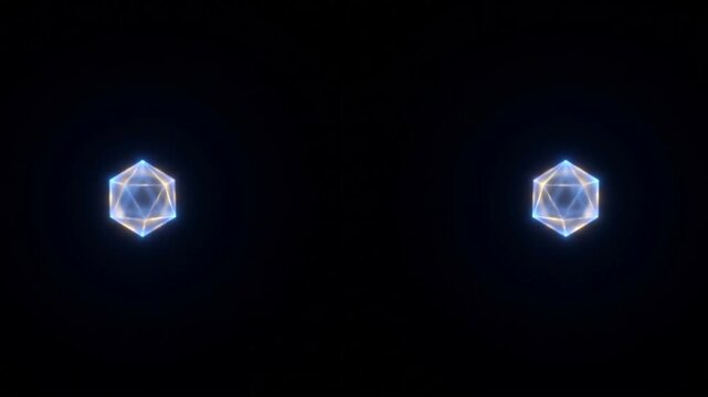 離れた2つの発光粒子が瞬時に対称同期する量子もつれの抽象アニメーション