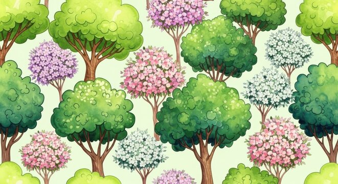 seamless vector pattern of green trees leaves and grape vines with ripe grapes in nature and vineyard style
