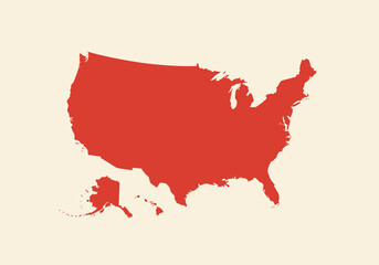 Obraz premium Red USA Map Silhouette with Alaska and Hawaii