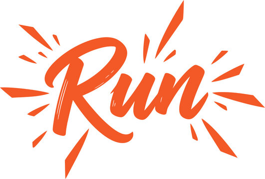Run typography with transparent background dynamic hand lettered word design