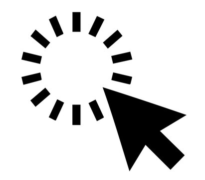 Computer mouse cursor pointing at loading spinner icon with computer progress internet technology