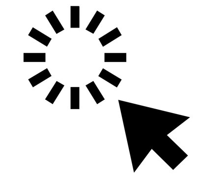Computer arrow cursor hovering over circular loading indicator with computer progress internet