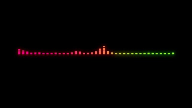 Colorful frequency display, pulsing audio spectrum, music production on black background, 4K energetic motion, audio reactive bars, modern sound design, dynamic frequency wave animation.