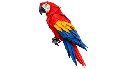 Obraz premium Origami Parrot with Vivid Red Blue Yellow Paper Isolated on Transparent PNG Background