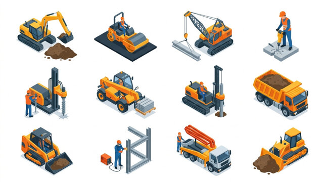 Construction Machinery Icons Set.