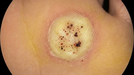Fototapeta premium Close-up of a Healing Wound with Scab and Skin Repair.