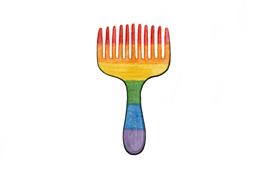 colorful rainbow afro hair pick comb painted with vibrant watercolor textures