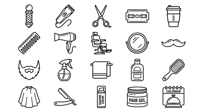 Barbershop Outline Icon Pack Vector Set