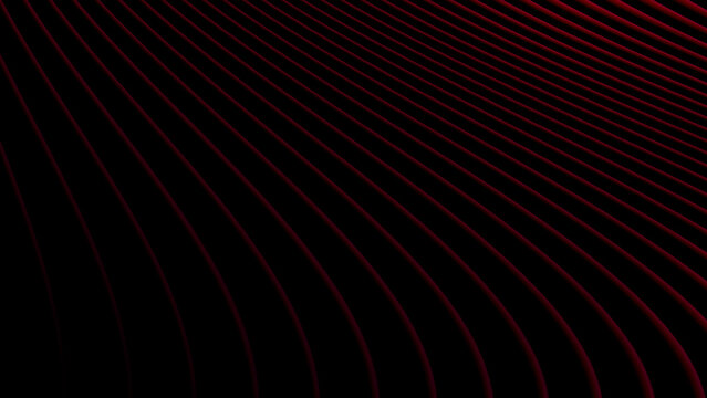 Abstract dark background with red glowing curved lines creating a rhythmic pattern of parallel waves in a minimalist 3d design for modern digital art displays and sophisticated tech visual concepts
