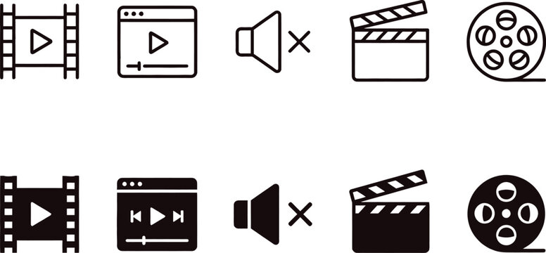 Cinema and video media player icon set.