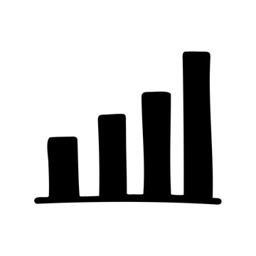 Increasing bar chart icon with upward growth trend - Simple black and white bar chart icon showing progressive growth with ascending bars for business or data visualization purposes.