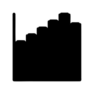 Black upward arrow steps icon - Modern black vector icon showing a stepped upward arrow symbolizing growth, progress, or increase.