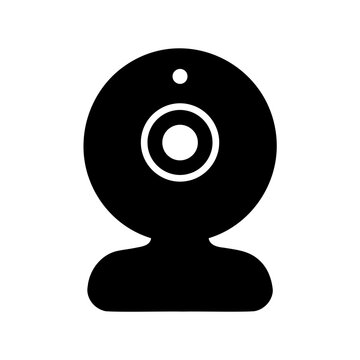 Black webcam icon with lens and stand - Minimalist black and white webcam icon featuring a lens and stand, perfect for tech and digital media use.