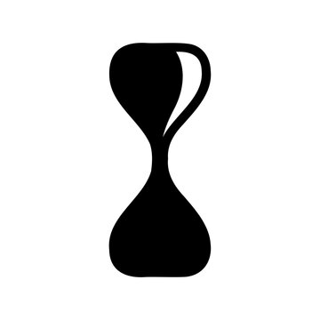 Black hourglass icon with sand flowing - Minimalist black hourglass icon showing sand flowing between two bulbs, symbolizing time passing or countdown.