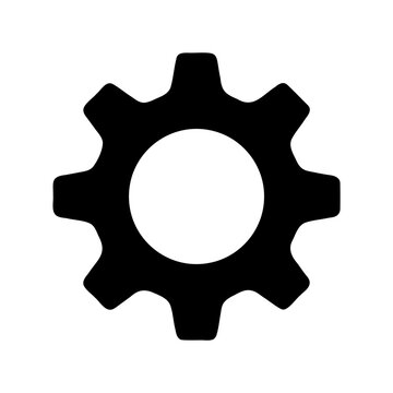 Simple black gear icon with teeth - A clean, minimalist black gear icon featuring interlocking teeth, perfect for settings, tools, or machinery themes in vector design.