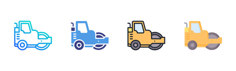 Naklejka premium Road Roller Icon Set Multiple Style Collection
