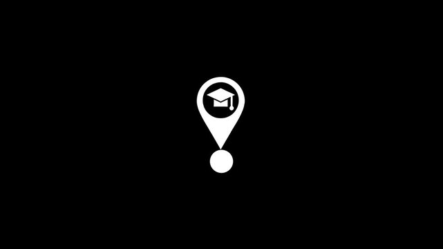Education location pin animation, academic institution map marker symbol, school and university campus navigation