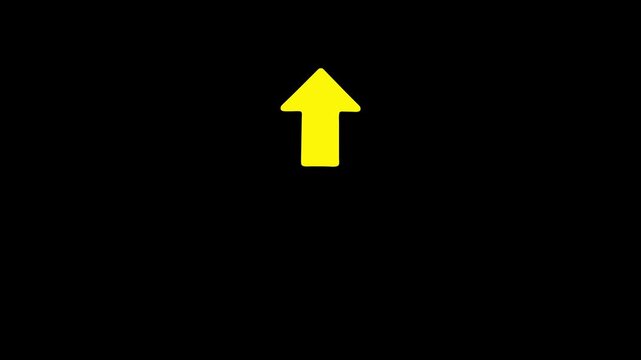 Minimalist yellow arrow pulsing on black background, for ui and, navigation animation motion