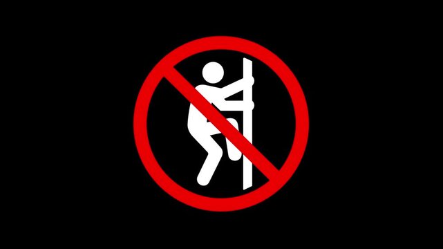 No climbing allowed sign on black background. prohibition sign with a person climbing a pole. Ladder Prohibition Safety Symbol for Construction and Restricted Area signage. 