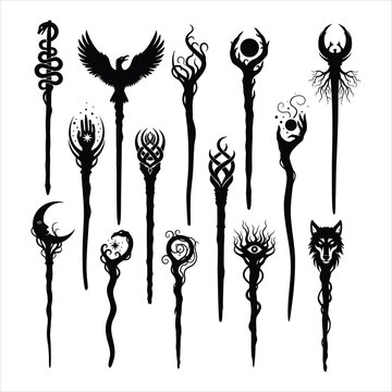 Collection of magic wands with fantasy designs
