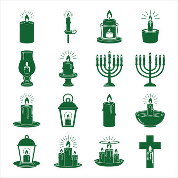 Green candle icons on white