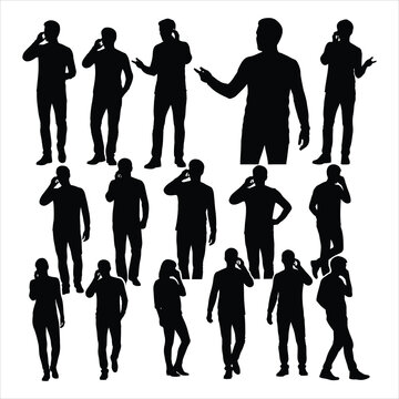 Black silhouettes of people talking on phones
